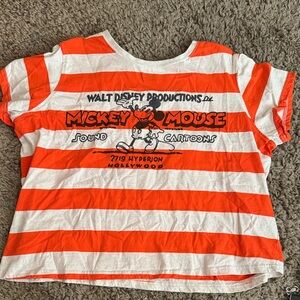 Disney Mickey Mouse Striped Orange and White Tee Hyperion Studios IN park XL Tee